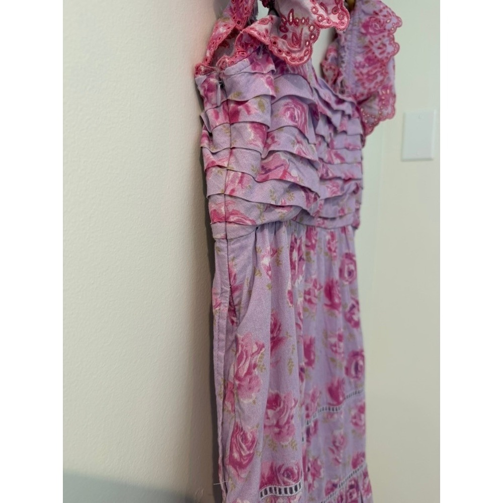 LoveShackFancy Harlyn Dress Cotton Eyelet Embroidery Pleated Bodice Rose Print 4 - Picture 5 of 9